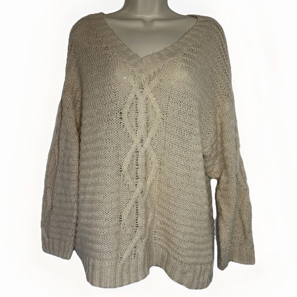 American Eagle Sweater Open Knit Granny Boho Wool Blend Slouchy Cable Knit Sz XS